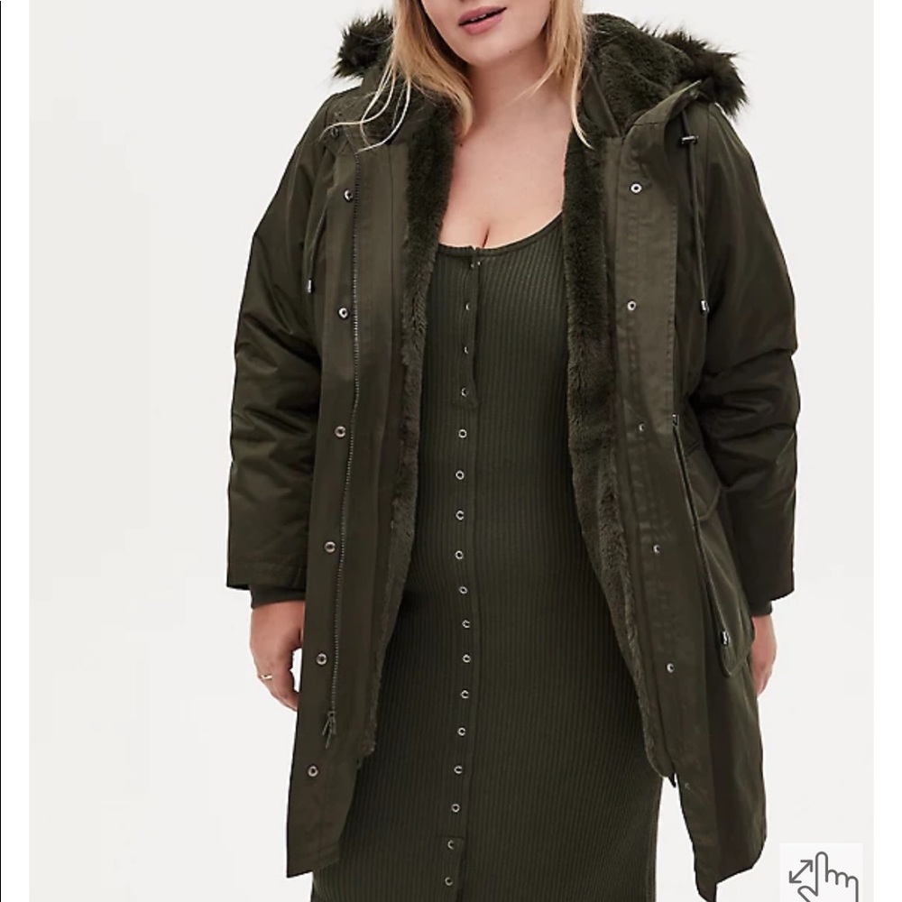 Torrid Olive twill 3-in-one parka